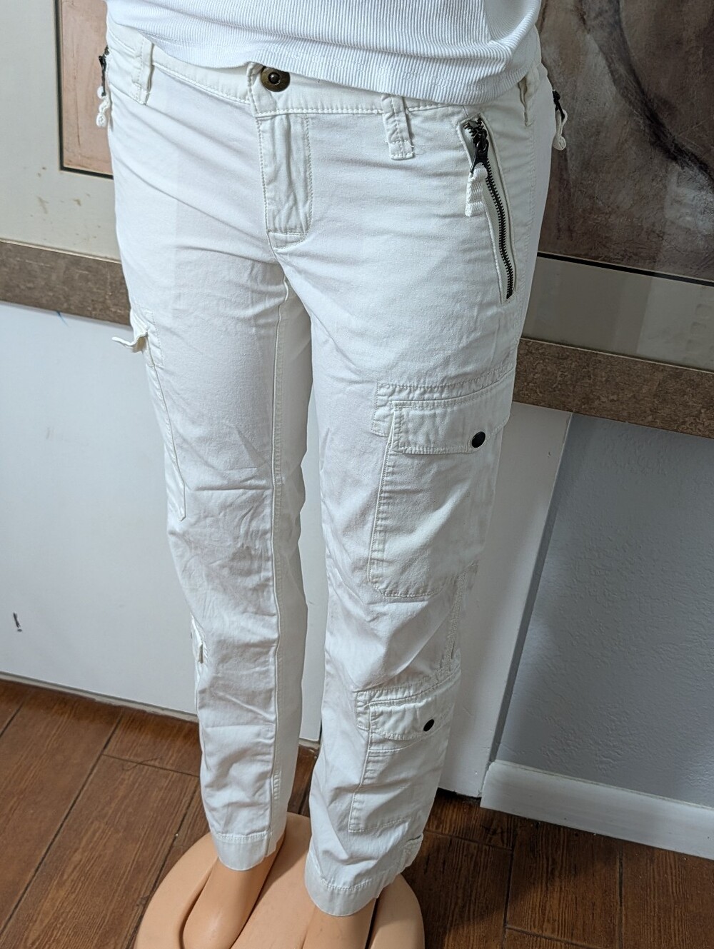 Vtg Ralph Lauren Sport Cargo Pants Womens White Paratrooper Military Grunge Sz 6 - Picture 1 of 8
